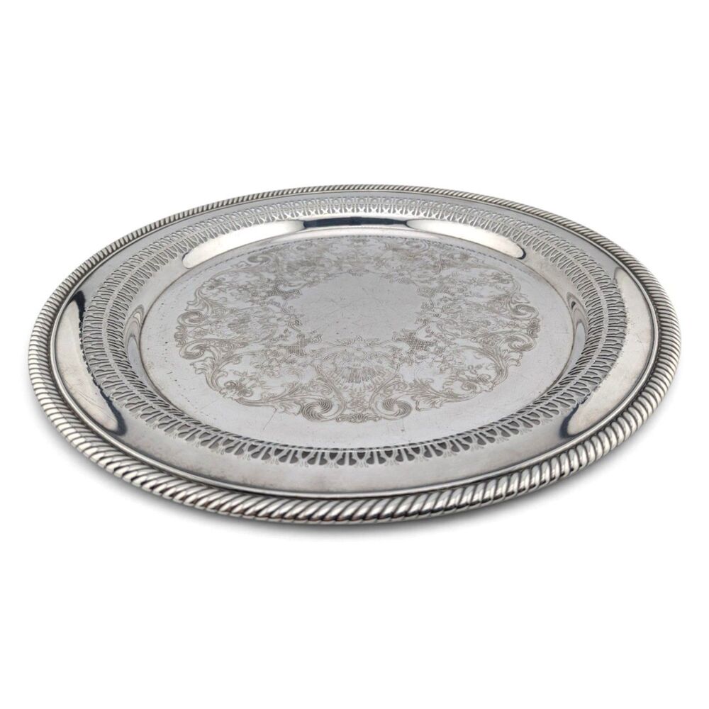 Vintage WM Rogers 170 Round Silverplate Serving Tray 12.25" Pierced Openwork Rim